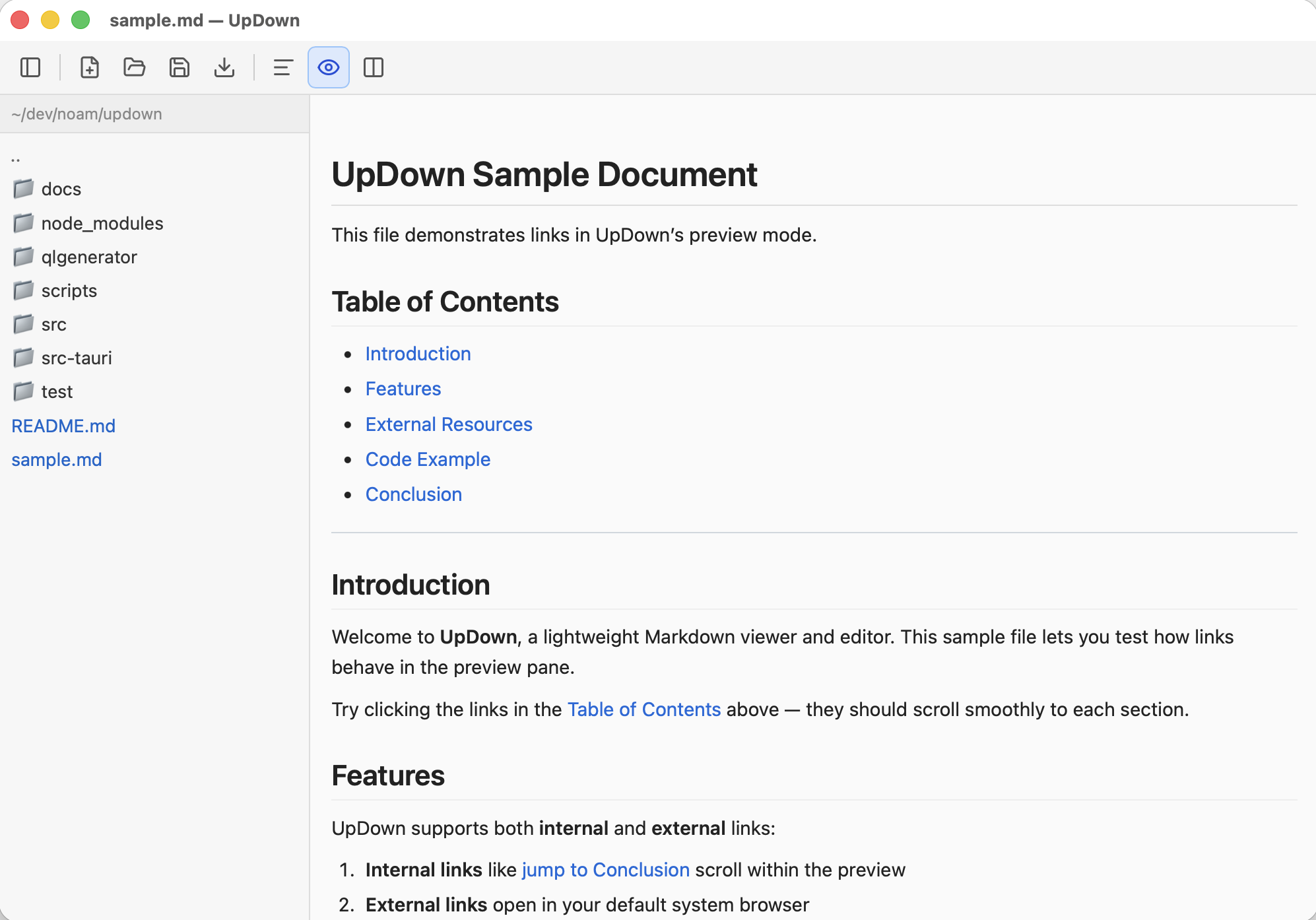 UpDown preview view — rendered Markdown output